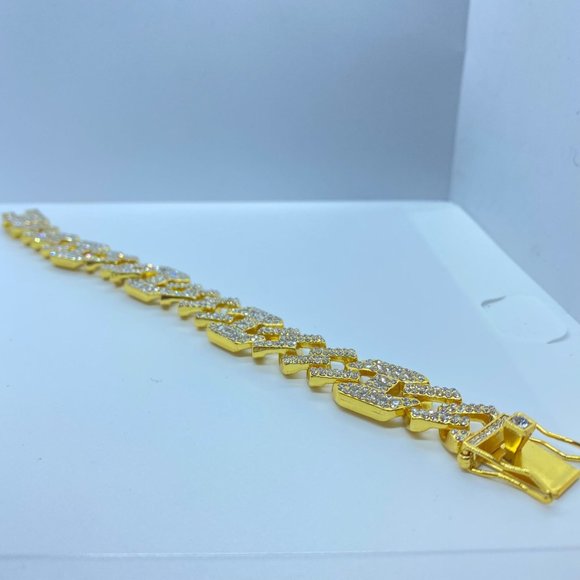 18K Plated Iced Out CZ Crystal Cuban Link Chain with Bracelet SET Gold - Picture 5 of 8
